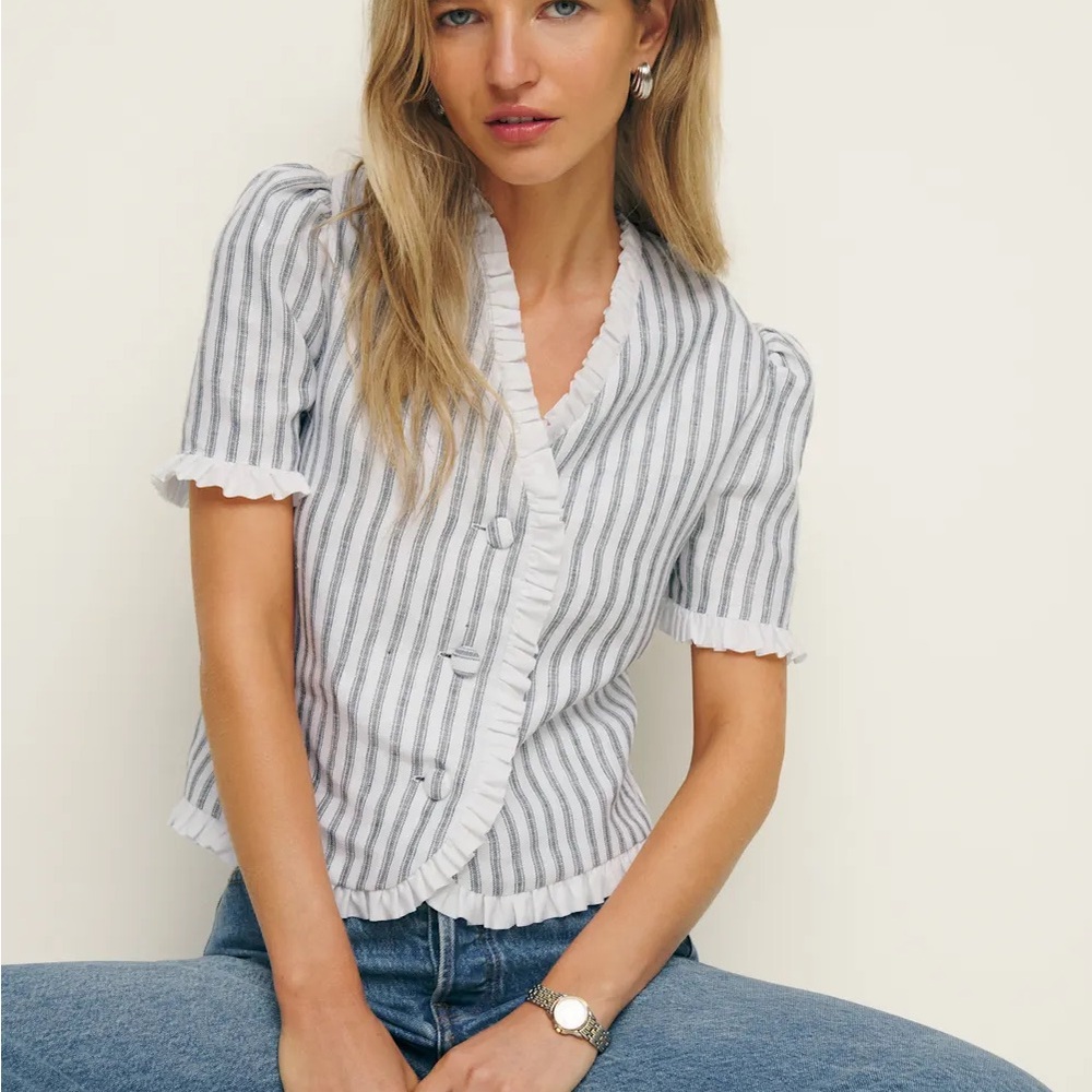 NWT Reformation Bess Linen Top in Antibes Stripe
